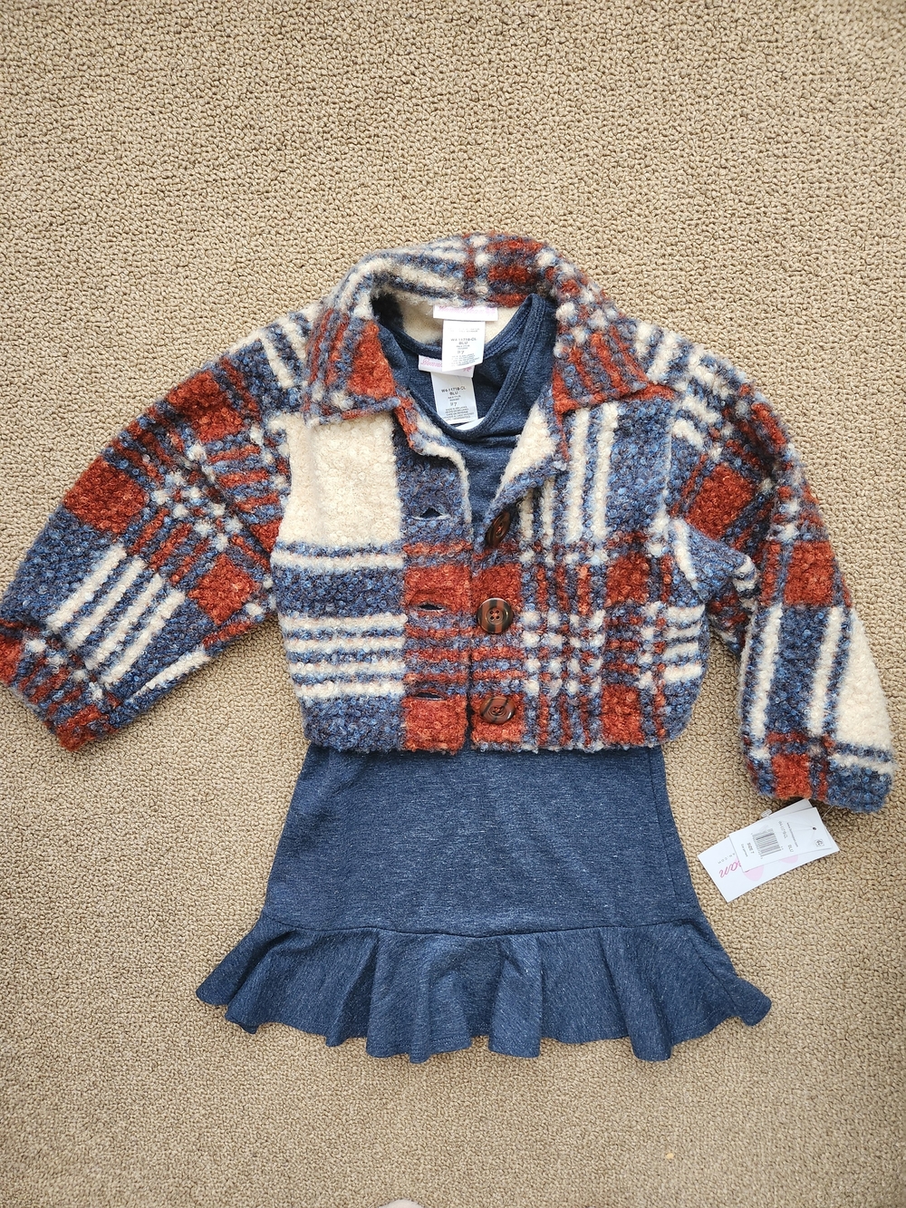 Bonnie Jean Rust, Blue & Cream Plaid Sherpa Jacket